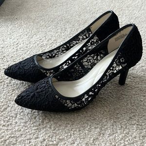 Black Floral Embroidered Heels